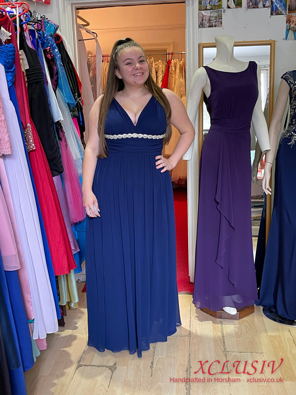 Navy Chiffon Beaded-Waist Prom Dress – XCLUSIV Horsham