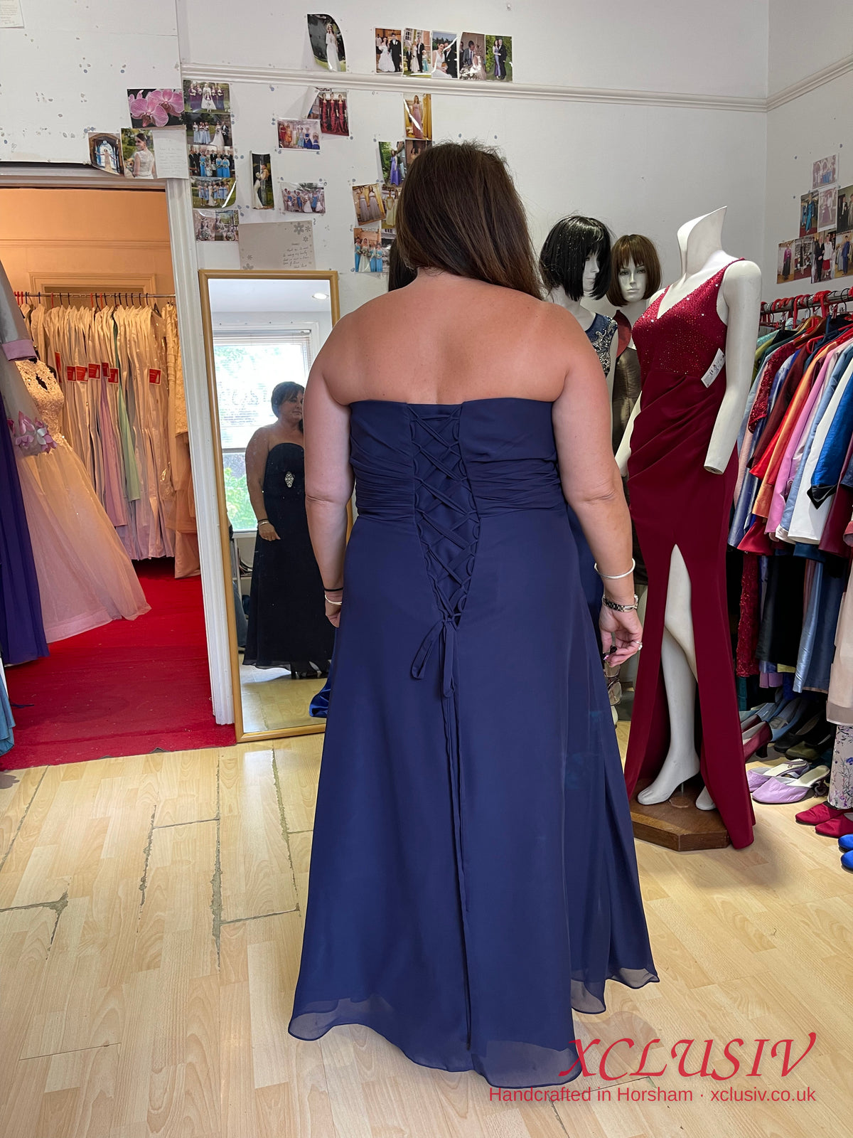 Navy Chiffon Strapless Lace-Up Back Prom & Evening Dress – Plus Size – XCLUSIV Horsham (view 2)