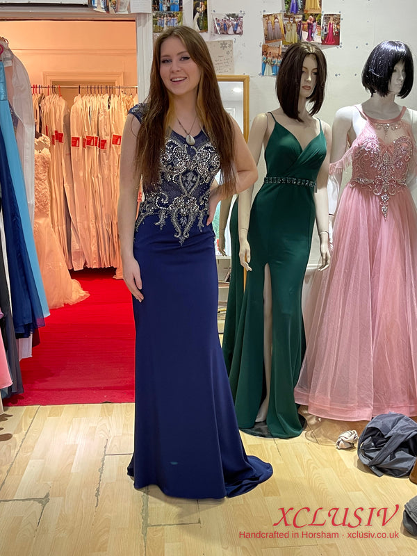 Navy Crepe Beaded Bodice Mermaid Prom Dress – XCLUSIV Horsham