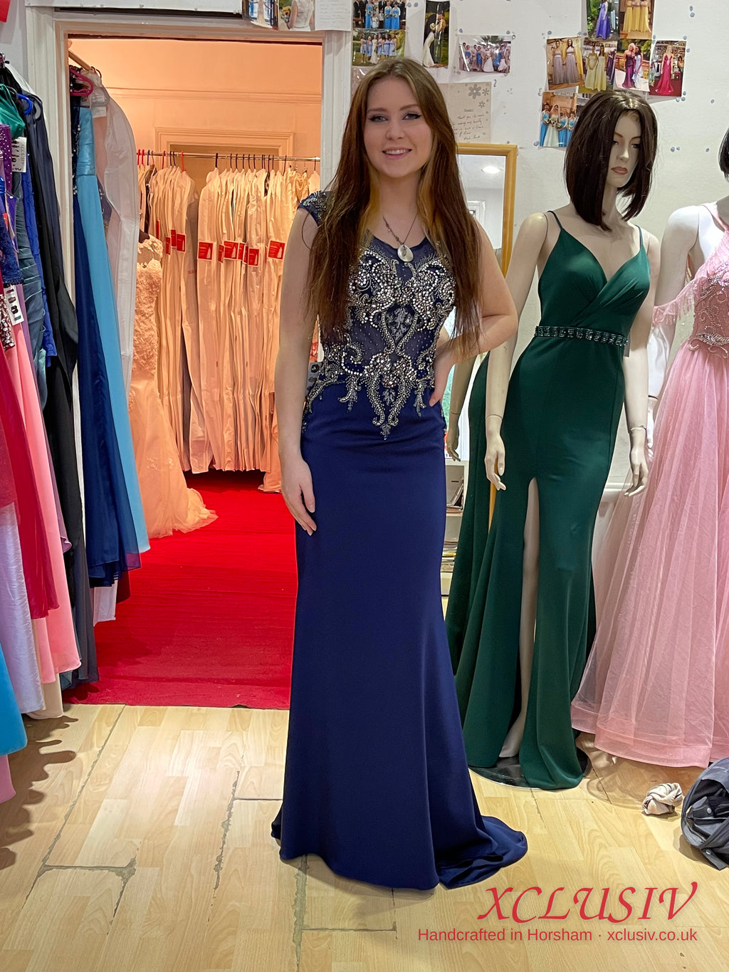 Navy Crepe Beaded Bodice Mermaid Prom Dress – XCLUSIV Horsham (view 2)