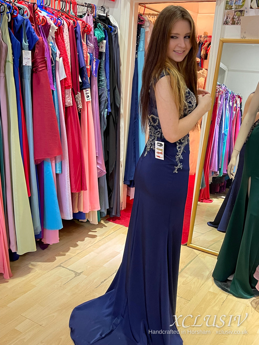 Navy Crepe Beaded Bodice Mermaid Prom Dress – XCLUSIV Horsham (view 3)