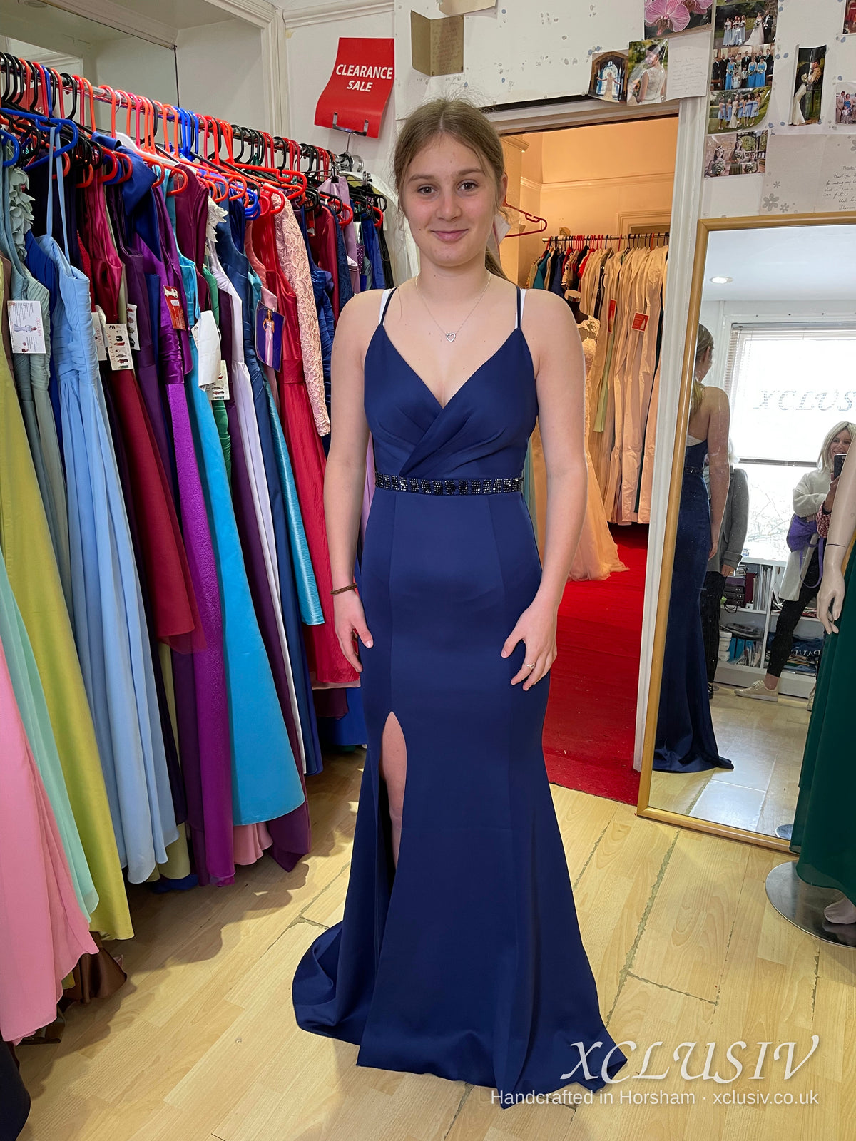Navy Crepe Cross-Back Split Prom Dress – XCLUSIV Horsham (view 2)