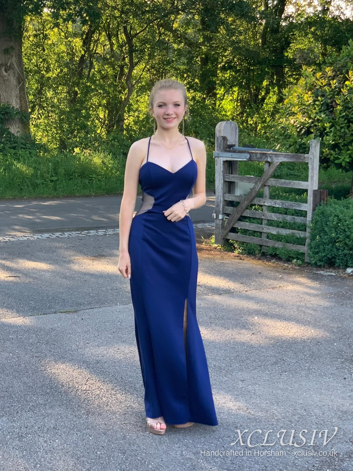 Navy Crepe Open-Back Split Prom Dress – XCLUSIV Horsham