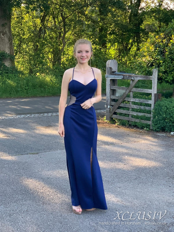 Navy Crepe Open-Back Split Prom Dress – XCLUSIV Horsham