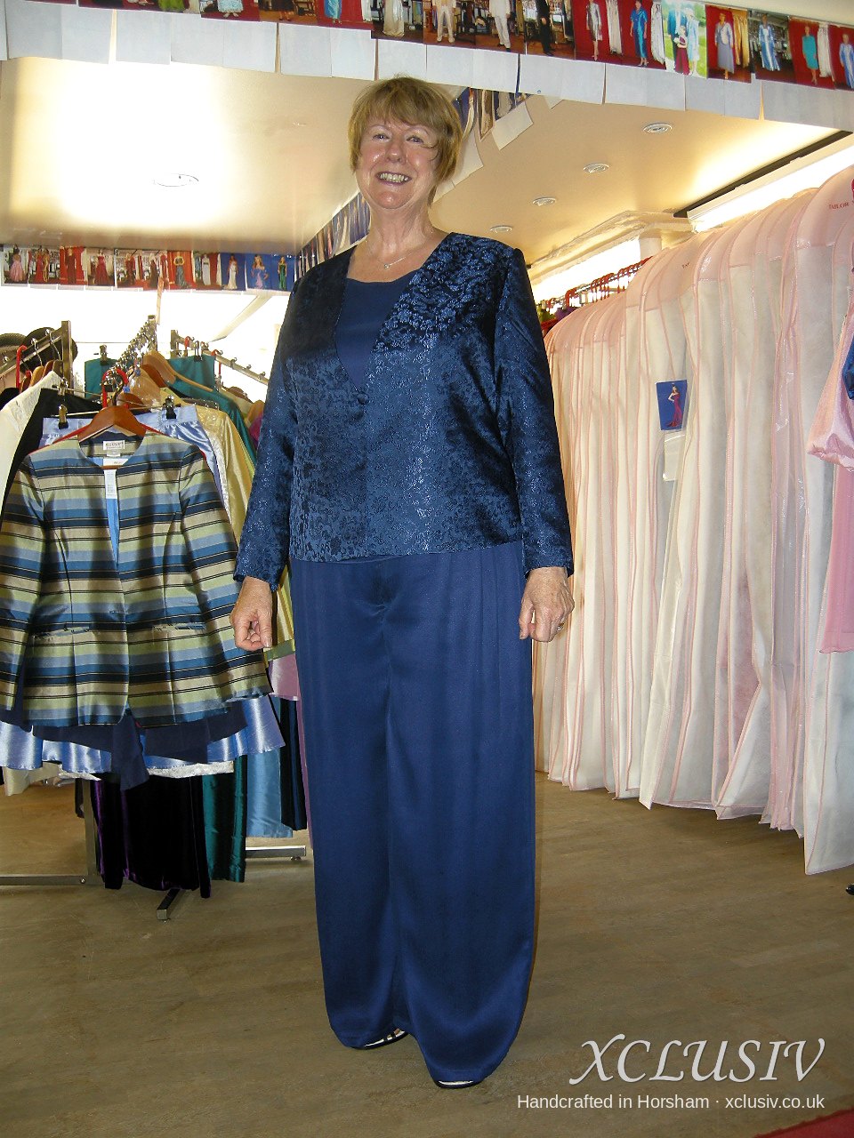 Navy Jacquard Long Jacket & Wide Trousers – Mother of the Bride – XCLUSIV Horsham Main image