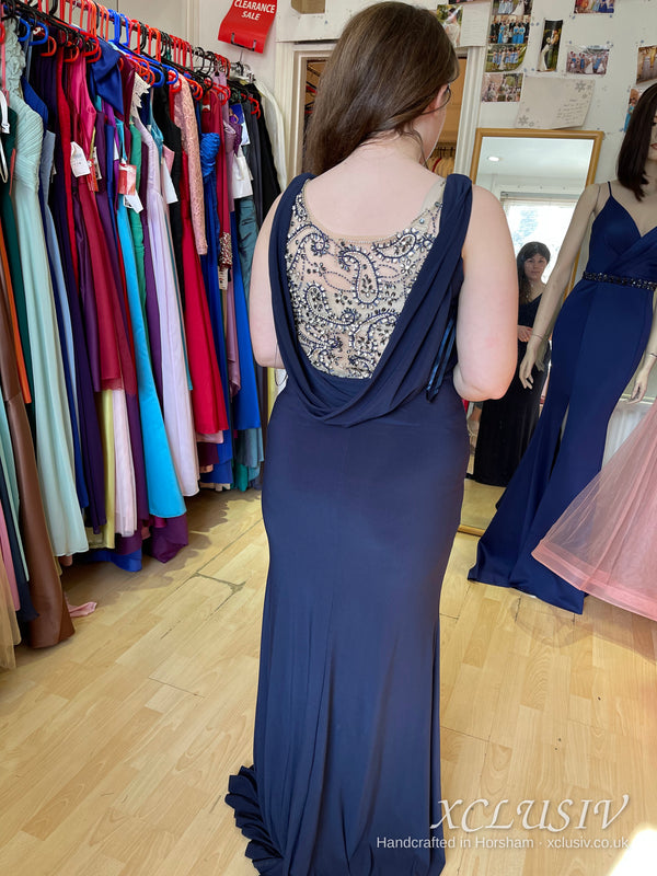 Navy Jersey Beaded Cowl-Back Prom & Evening Dress – XCLUSIV Horsham