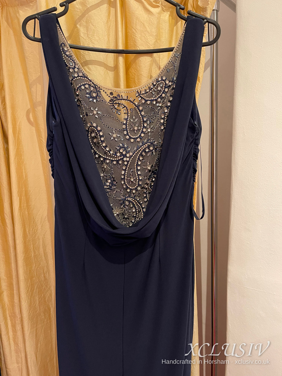 Navy Jersey Beaded Cowl-Back Prom & Evening Dress – XCLUSIV Horsham (view 2)