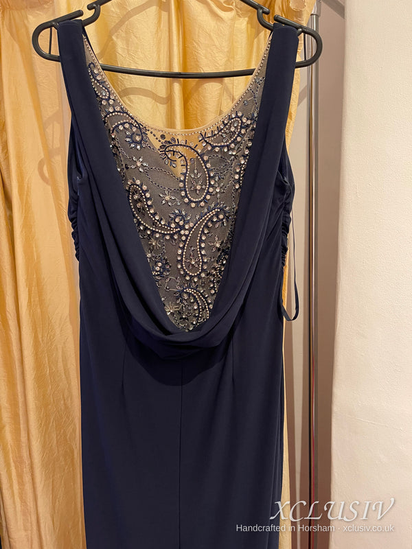 Navy Jersey Beaded Cowl-Back Prom & Evening Dress – XCLUSIV Horsham (view 2)