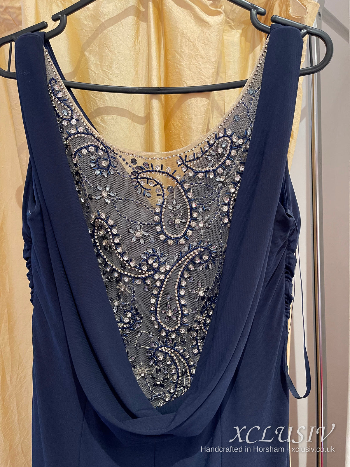 Navy Jersey Beaded Cowl-Back Prom & Evening Dress – XCLUSIV Horsham (view 3)