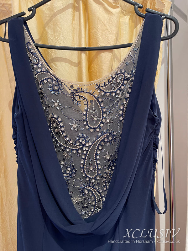 Navy Jersey Beaded Cowl-Back Prom & Evening Dress – XCLUSIV Horsham (view 3)