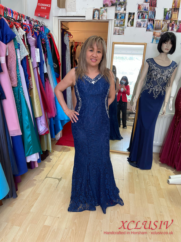 Navy Lace Beaded Mermaid Prom & Evening Dress – XCLUSIV Horsham (view 2)