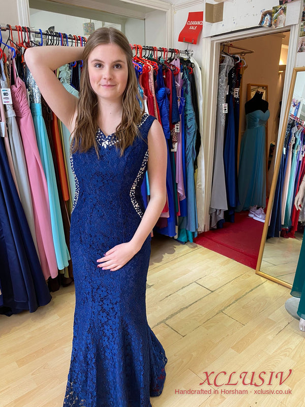 Navy Lace Beaded Mermaid Prom Dress – XCLUSIV Horsham (view 2)