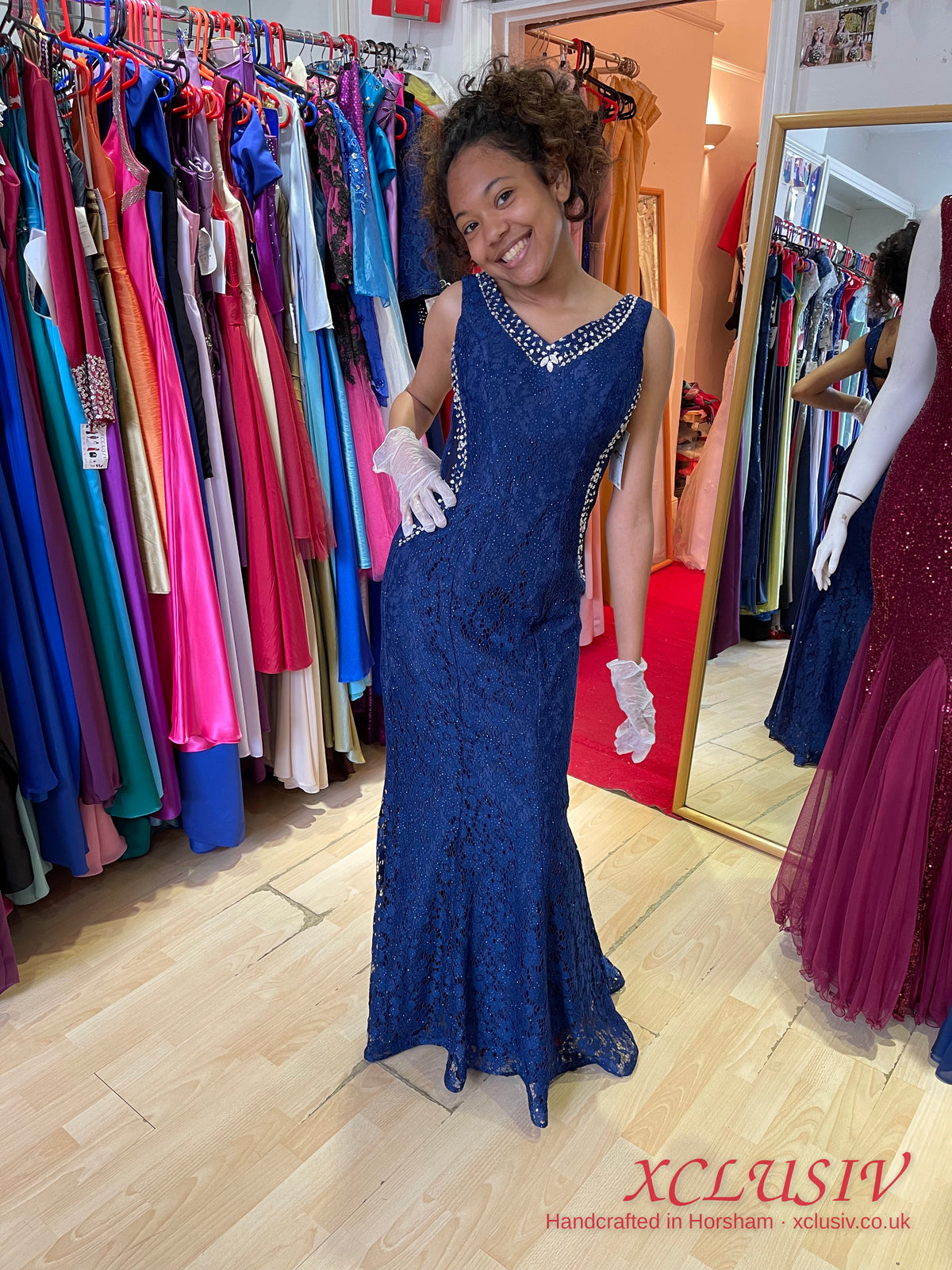 Navy Lace Beaded Mermaid Prom Dress – XCLUSIV Horsham (view 4)