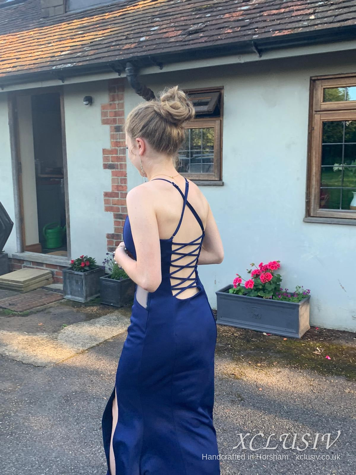 Navy Lace-Up Back Split Prom Dress – XCLUSIV Horsham