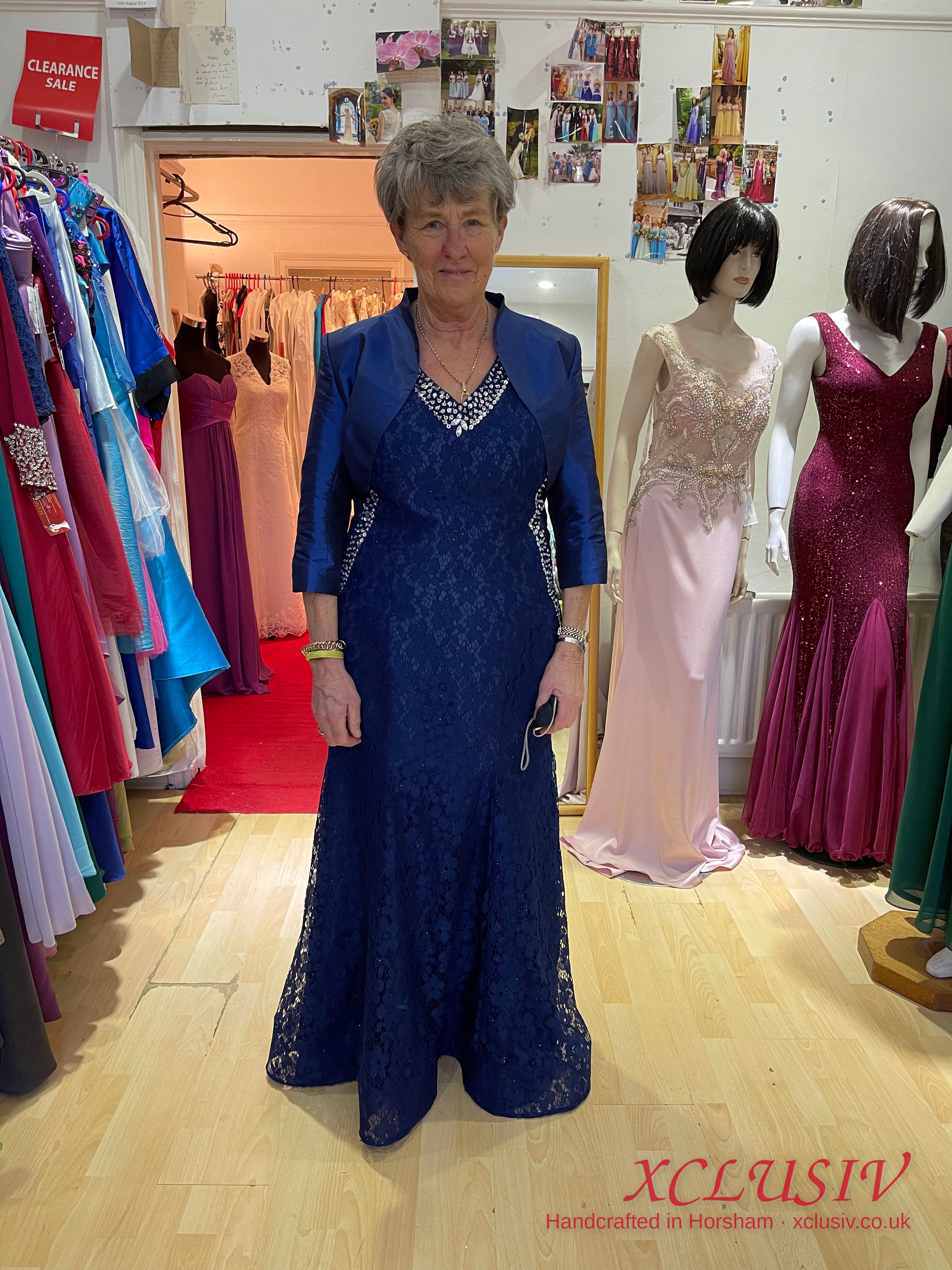 Navy Lace Evening Gown with Royal Blue Bolero – Gala & Mother of the Bride Secondary image
