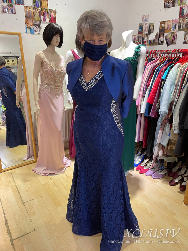 Navy Lace Dress with Royal Blue Bolero – Mother of the Bride – XCLUSIV Horsham (view 5)