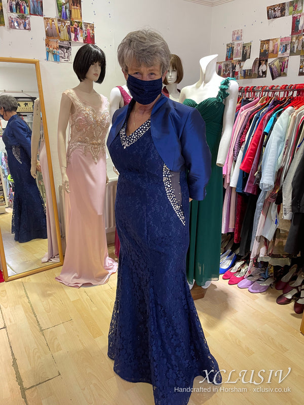 Navy Lace Dress with Royal Blue Bolero – Mother of the Bride – XCLUSIV Horsham (view 6)