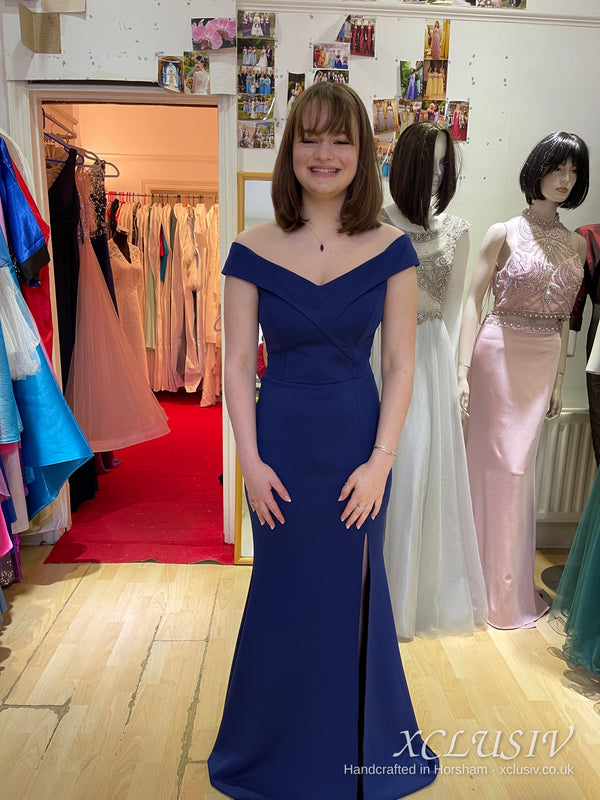 Navy Off-Shoulder Crepe Split Prom Dress – XCLUSIV Horsham