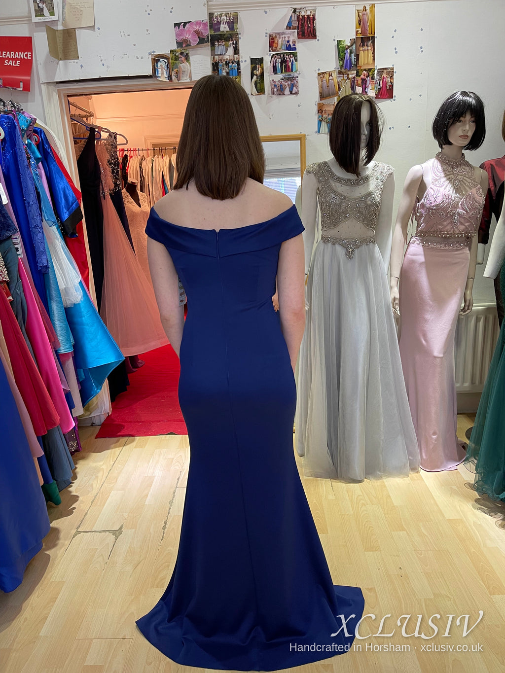 Navy Off-Shoulder Crepe Split Prom Dress – XCLUSIV Horsham (view 3)