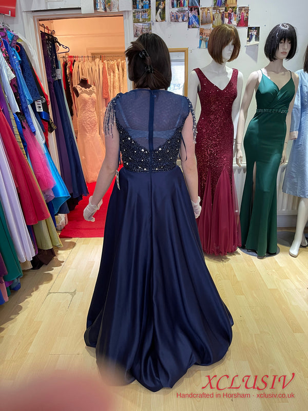 Navy Satin Beaded Ball Gown Prom & Evening Dress – XCLUSIV Horsham