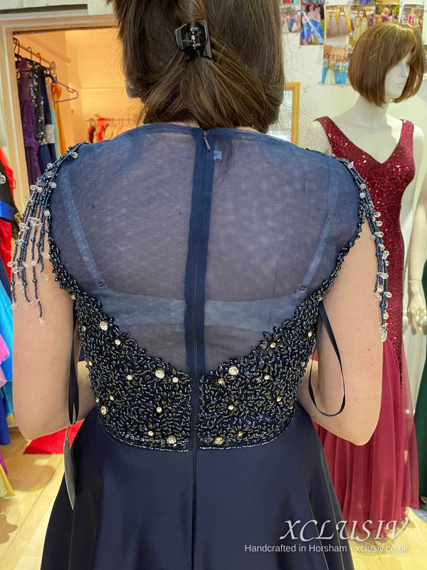 Navy Satin Beaded Ball Gown Prom & Evening Dress – XCLUSIV Horsham (view 2)