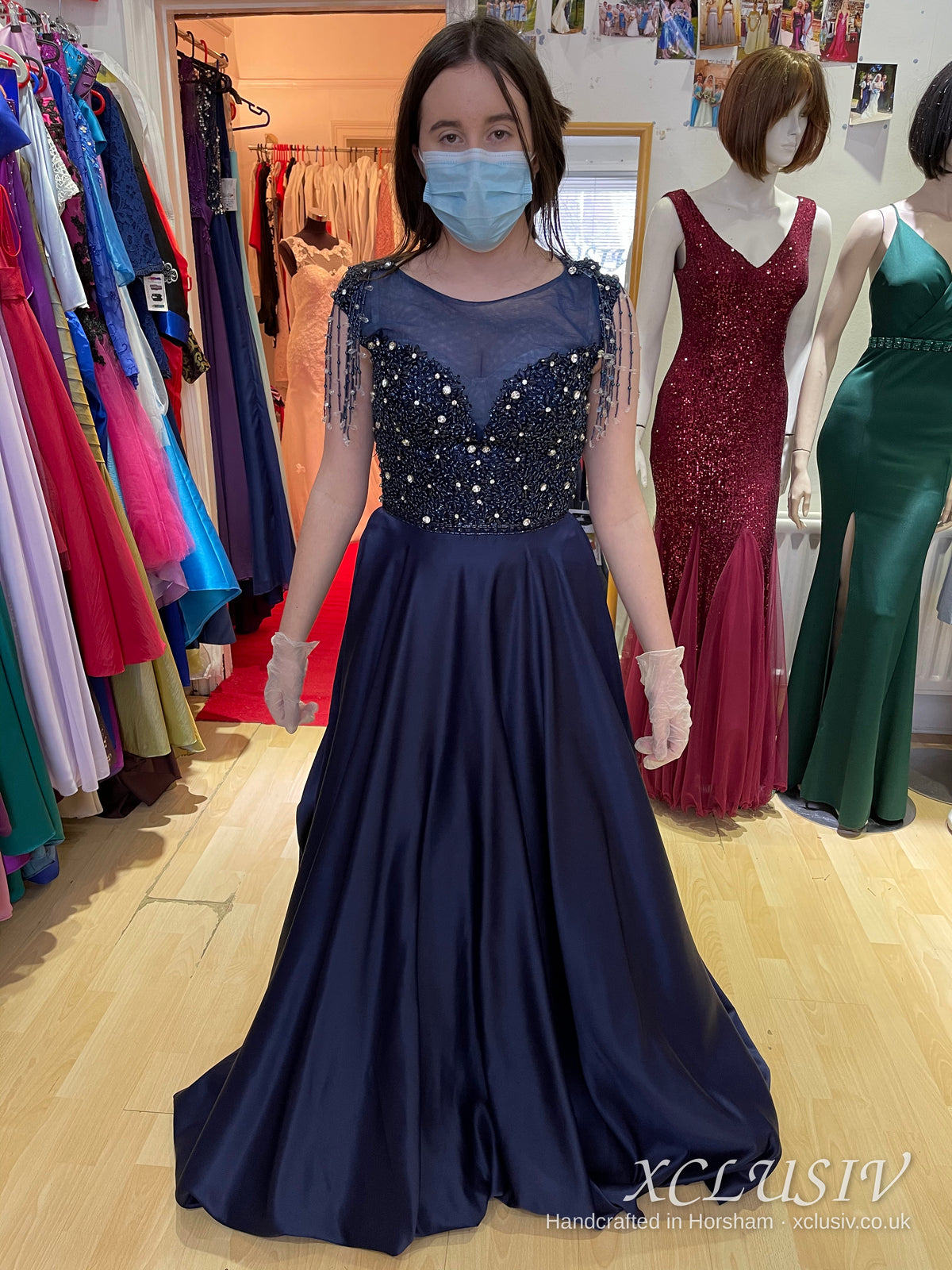 Navy Satin Beaded Ball Gown Prom Dress – XCLUSIV Horsham