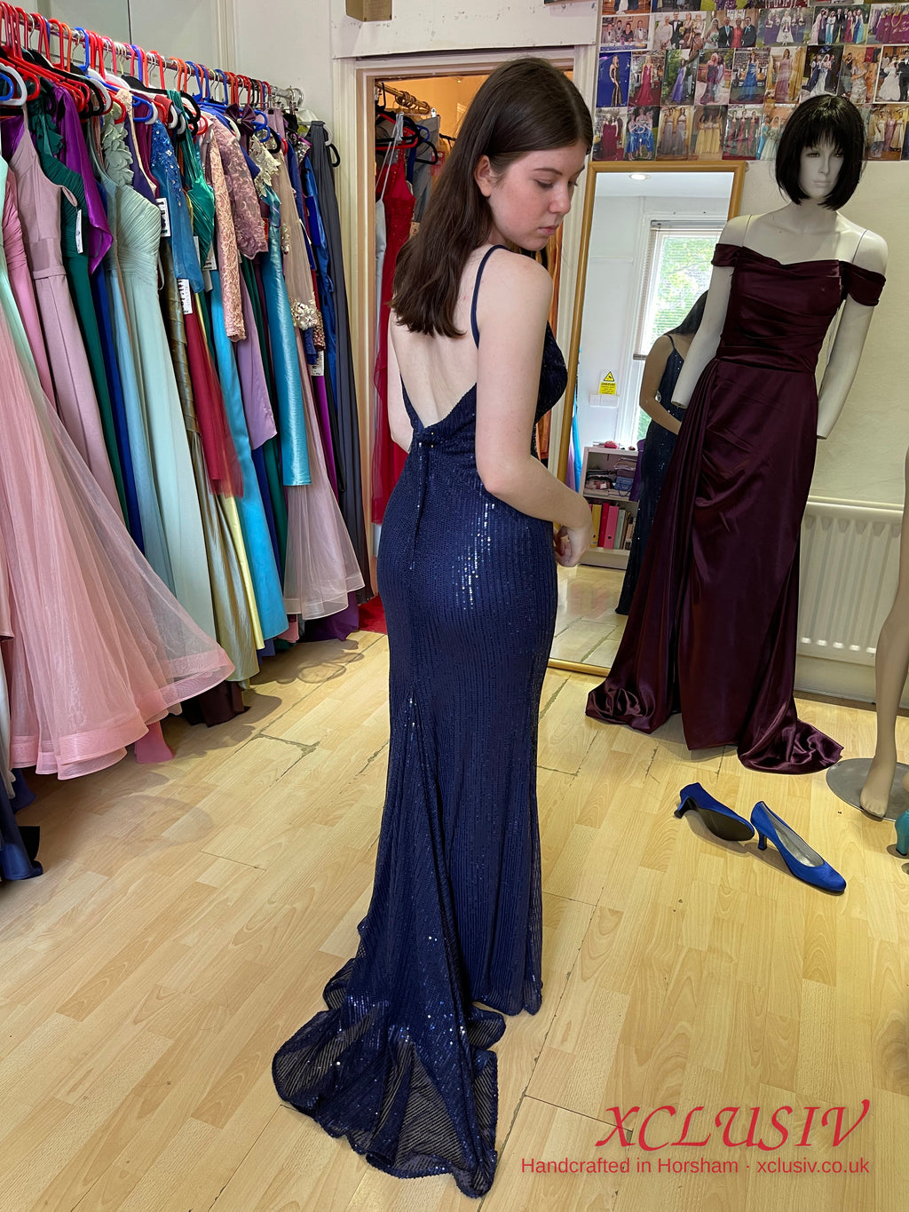 Navy Sequin Low-Back Train Prom Dress – XCLUSIV Horsham (view 2)