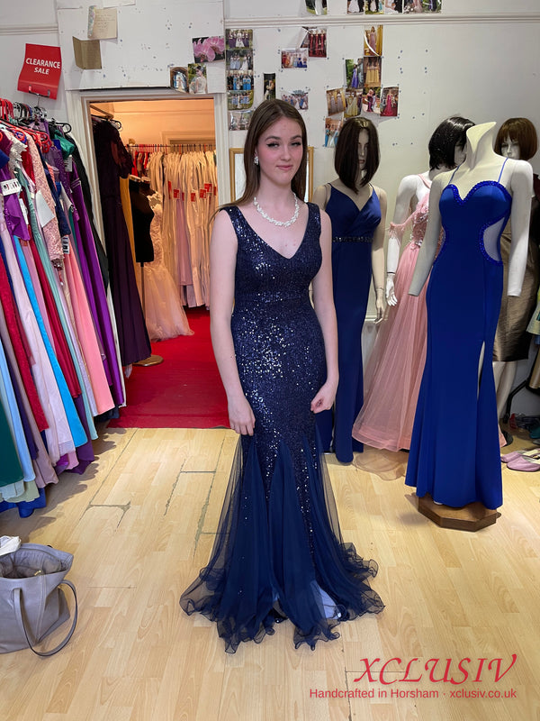 Navy Sequin Tulle Mermaid Prom Dress – XCLUSIV Horsham (view 10)