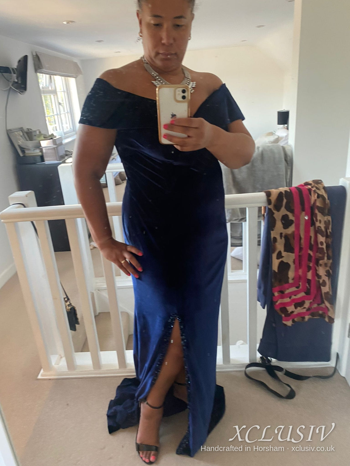 Navy Velvet Off-Shoulder Prom & Evening Dress – XCLUSIV Horsham