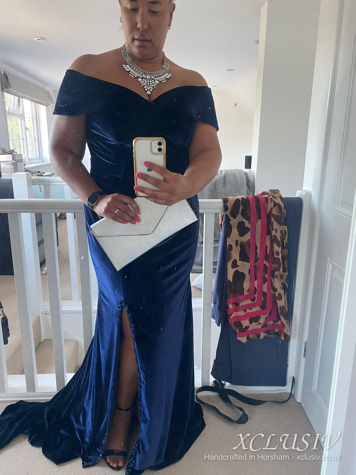 Navy Velvet Off-Shoulder Prom & Evening Dress – XCLUSIV Horsham (view 2)