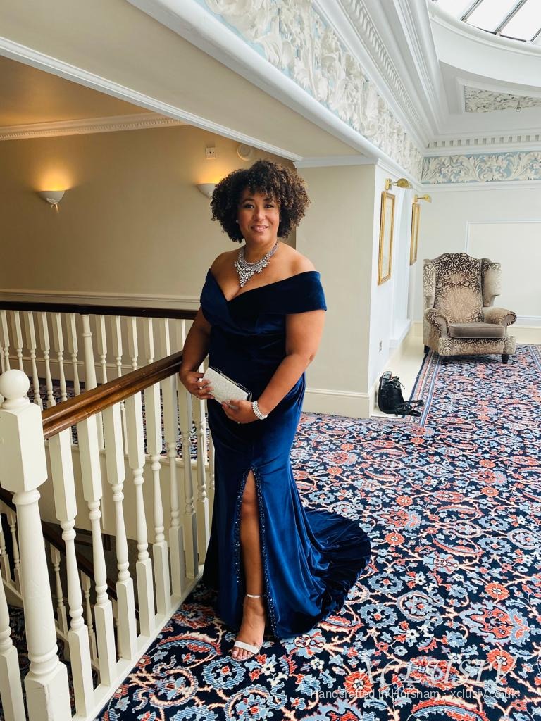 Navy Velvet Off-Shoulder Prom & Evening Dress – XCLUSIV Horsham (view 4)