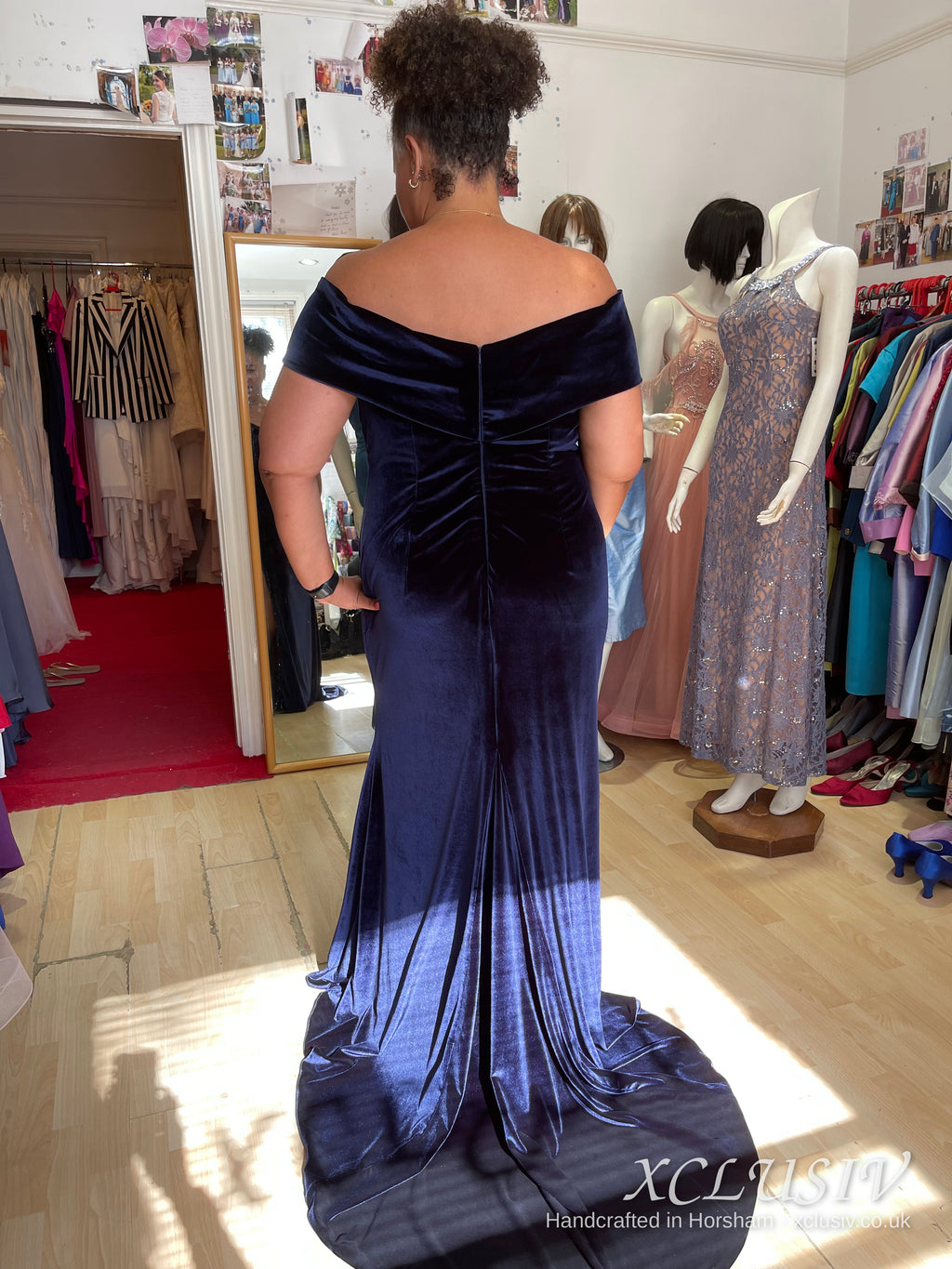 Navy Velvet Off-Shoulder Split Prom & Evening Dress – XCLUSIV Horsham (view 2)