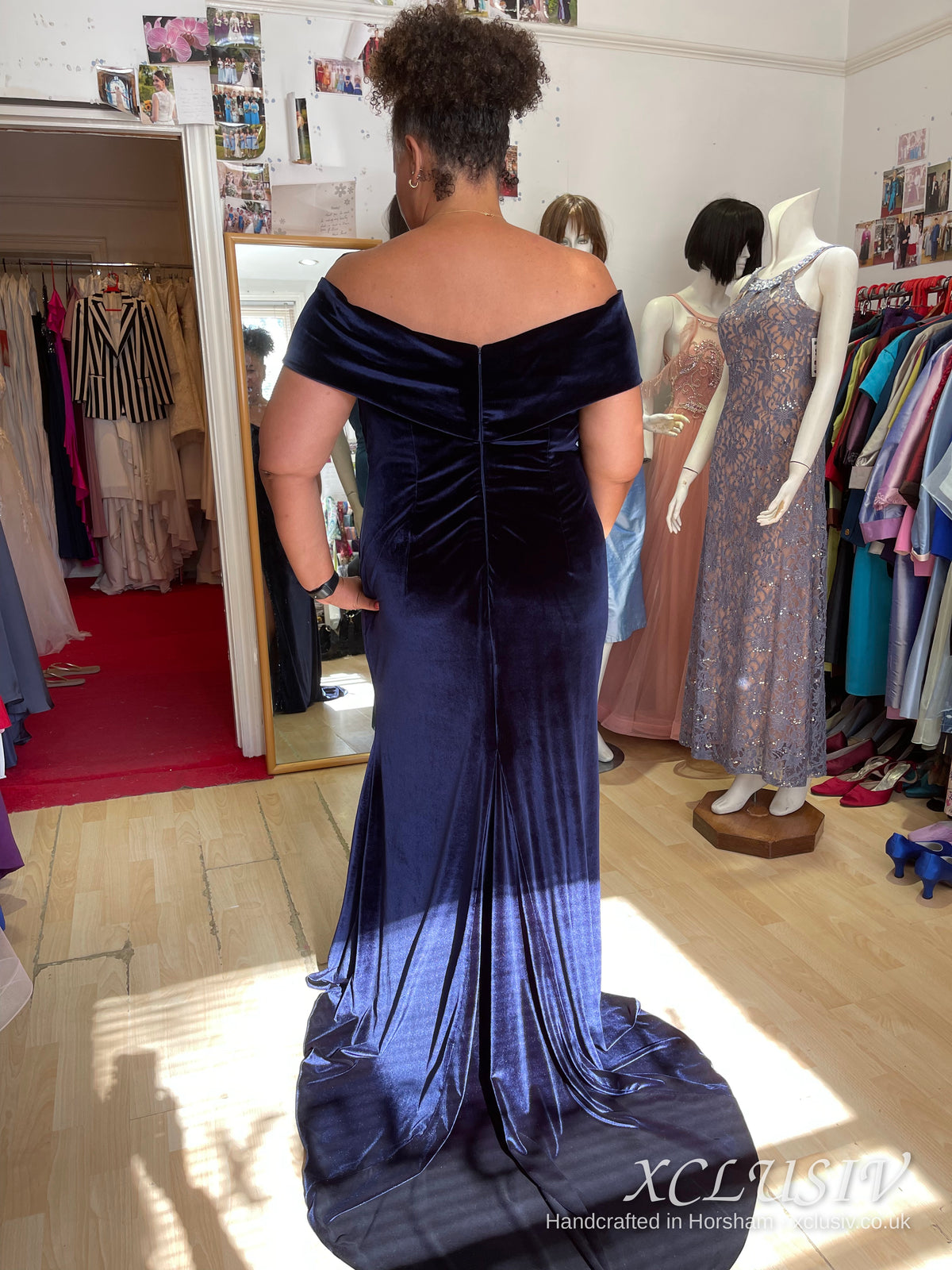 Navy Velvet Off-Shoulder Split Prom & Evening Dress – XCLUSIV Horsham (view 2)