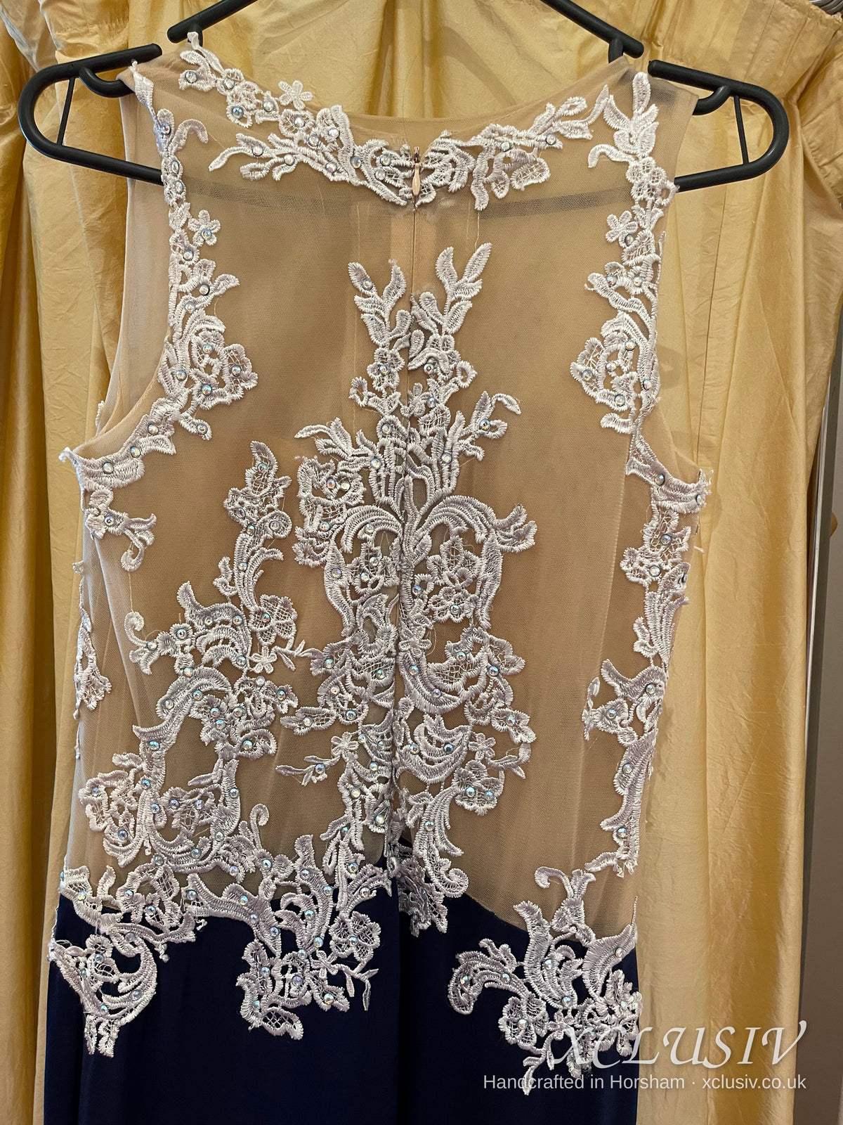 Navy Prom & Evening Dress with Ivory Lace Sheer Back – XCLUSIV Horsham (view 2)