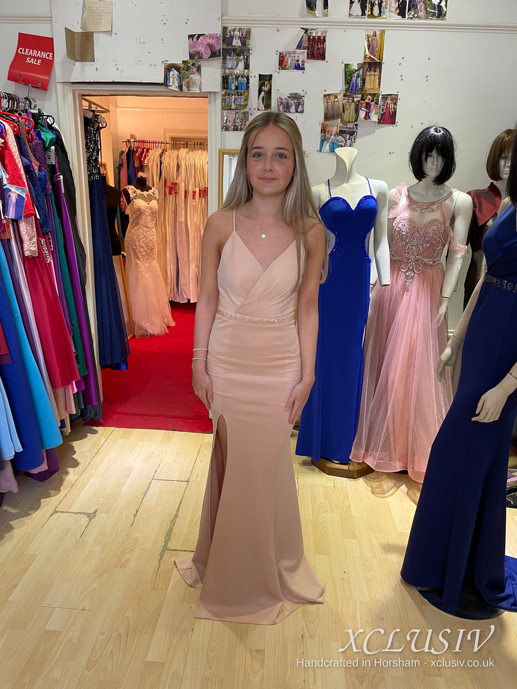 Nude Blush Crepe Mermaid Split Prom Dress – XCLUSIV Horsham (view 3)