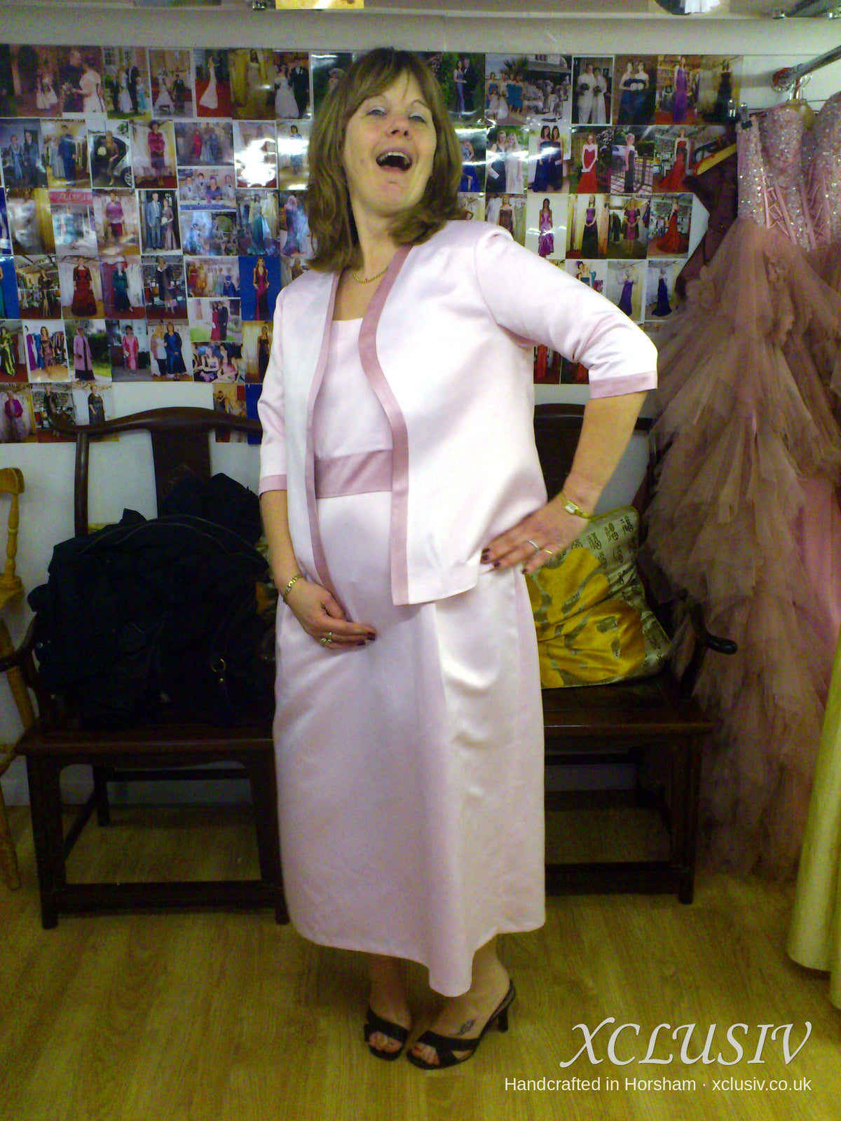 Pale Pink Satin Jacket & Long Dress – Mother of the Bride – XCLUSIV Horsham Main image