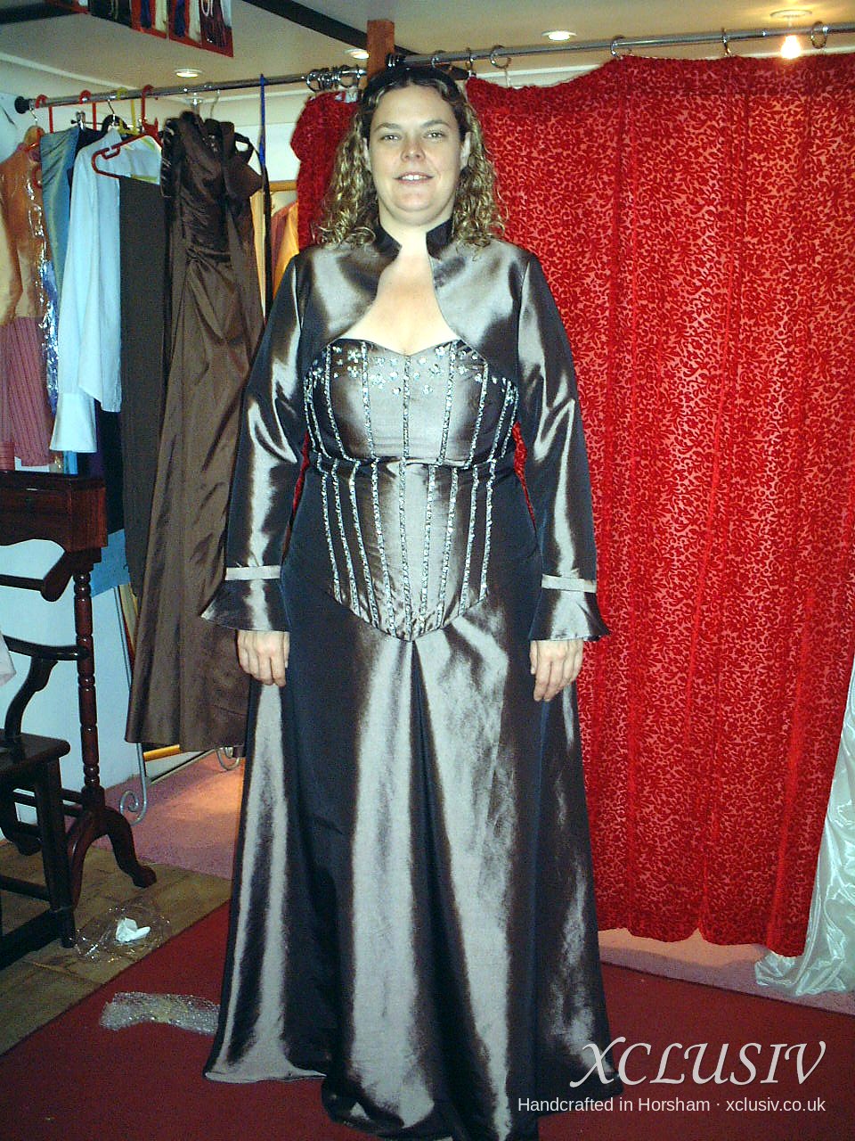 Pewter Taffeta Beaded Corset Gown & Bolero – Mother of the Bride – XCLUSIV Horsham Main image