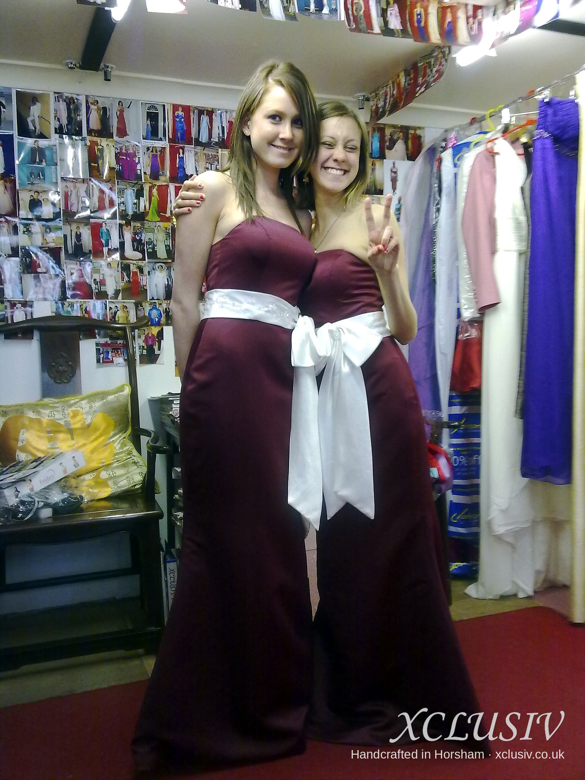 Plum Satin Strapless Bridesmaid Dress with Ivory Bow Sash – XCLUSIV Horsham