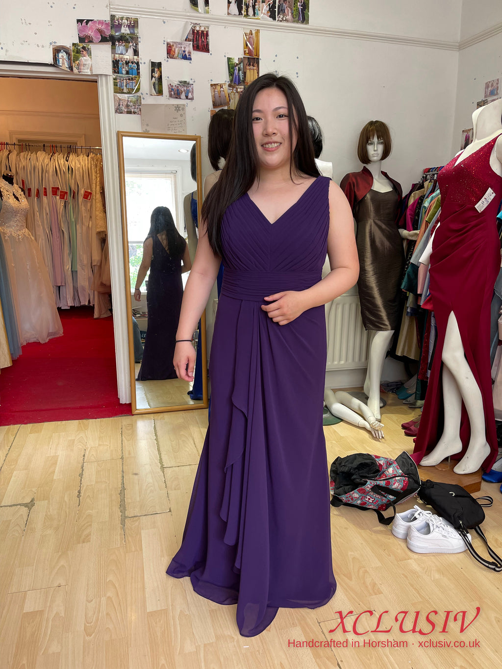 Purple Chiffon Cascade V-Neck Bridesmaid Dress – XCLUSIV Horsham