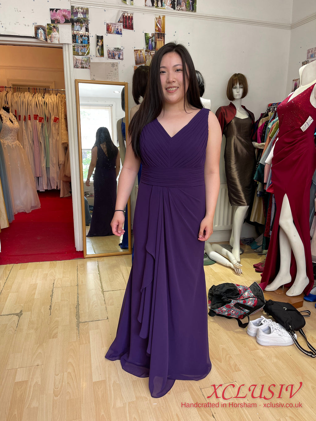 Purple Chiffon Cascade V-Neck Bridesmaid Dress – XCLUSIV Horsham (view 2)