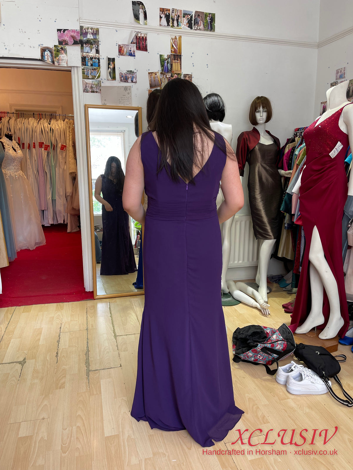 Purple Chiffon Cascade V-Neck Bridesmaid Dress – XCLUSIV Horsham (view 3)
