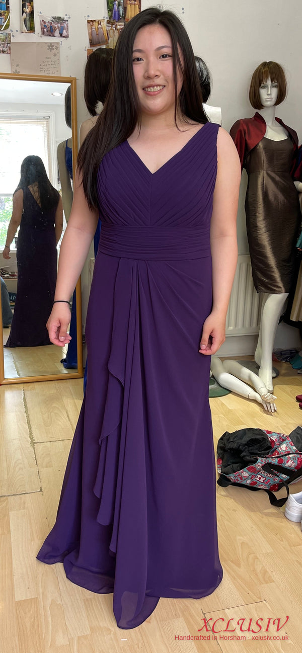 Purple Chiffon Cascade V-Neck Bridesmaid Dress – XCLUSIV Horsham (view 4)