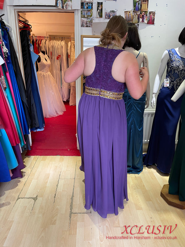 Purple Chiffon Gold Beaded Halter Prom Dress – XCLUSIV Horsham