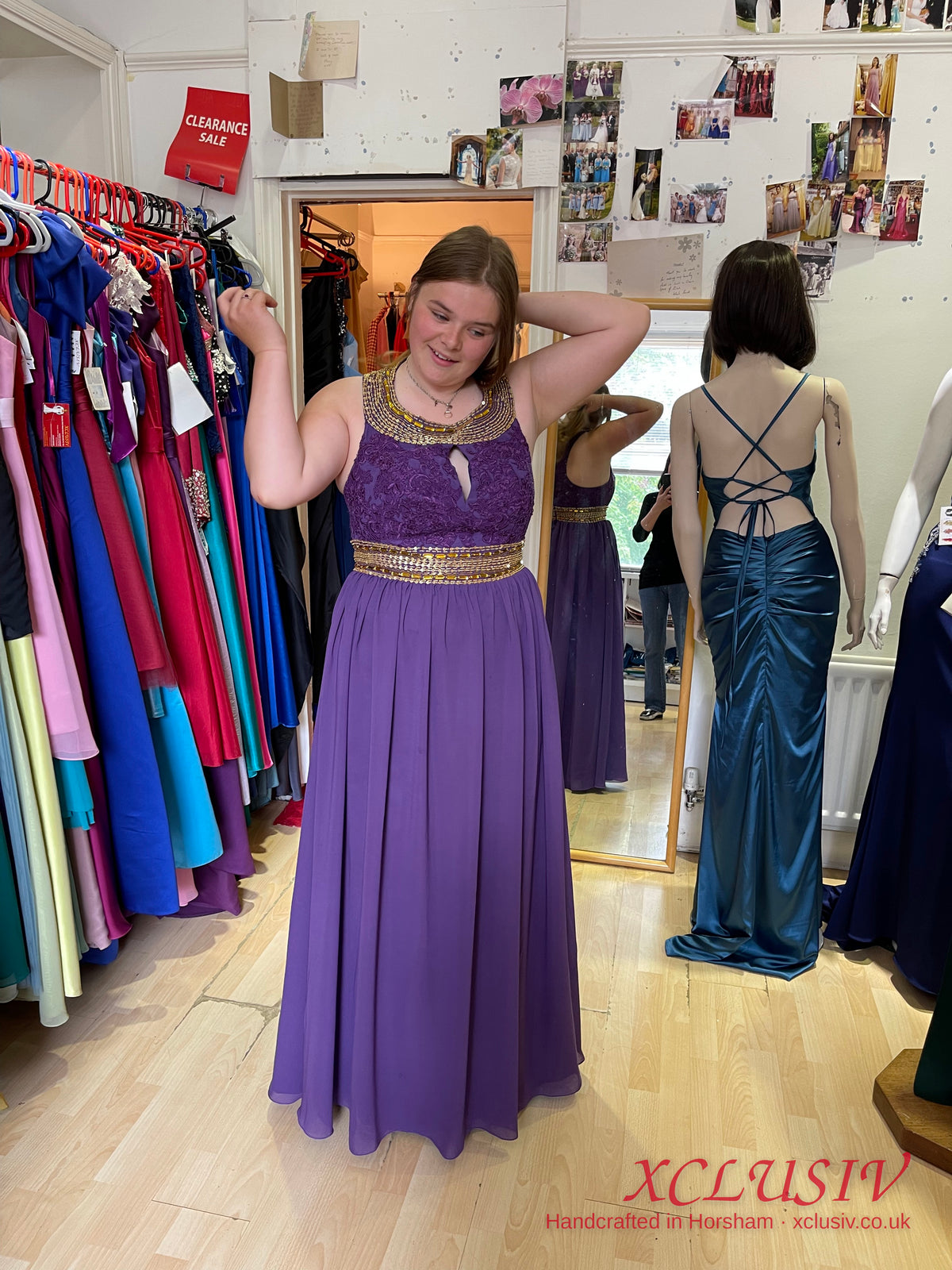 Purple Chiffon Gold Beaded Halter Prom Dress – XCLUSIV Horsham (view 2)