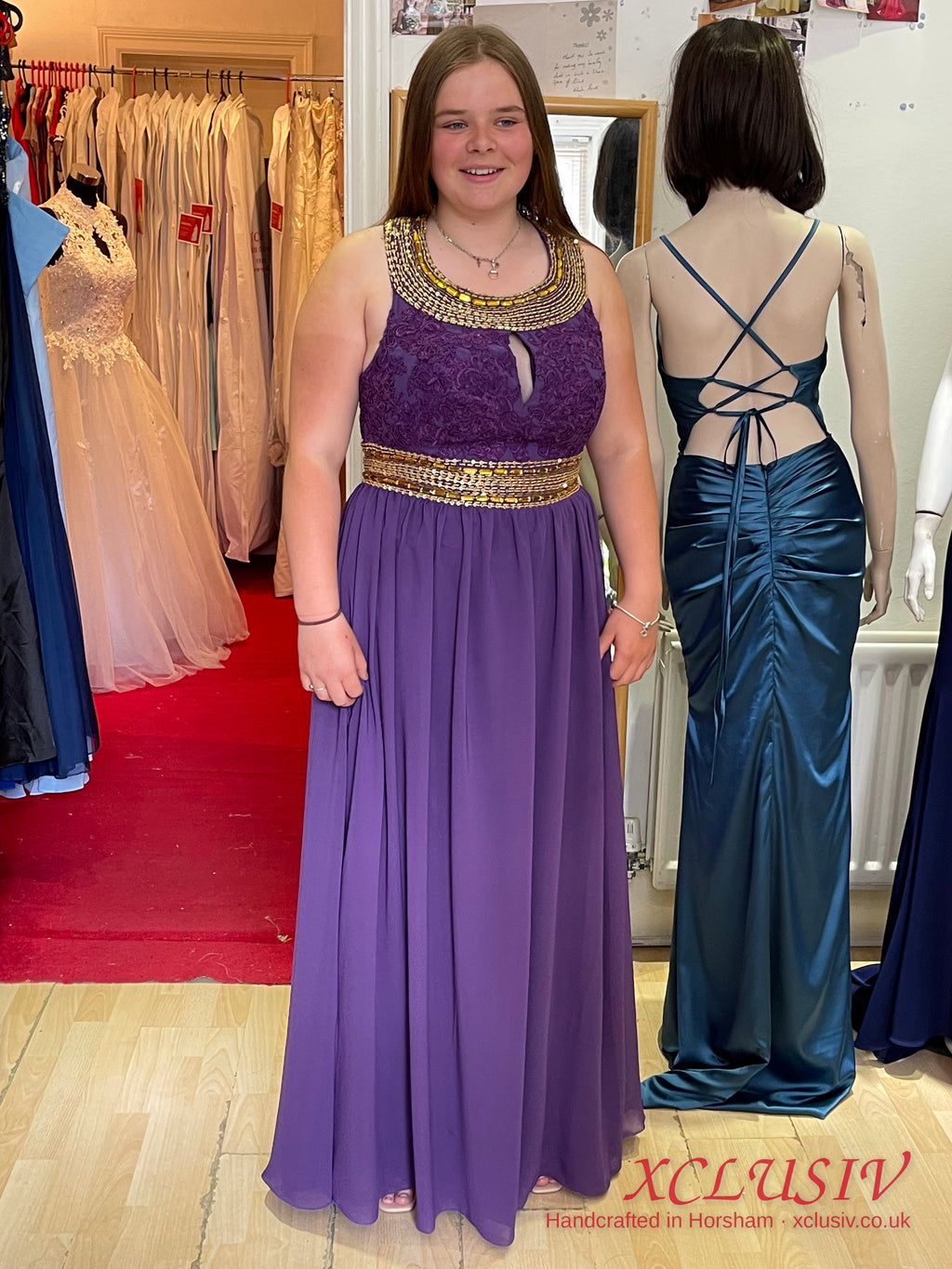 Purple Chiffon Gold Beaded Halter Prom Dress – XCLUSIV Horsham (view 3)
