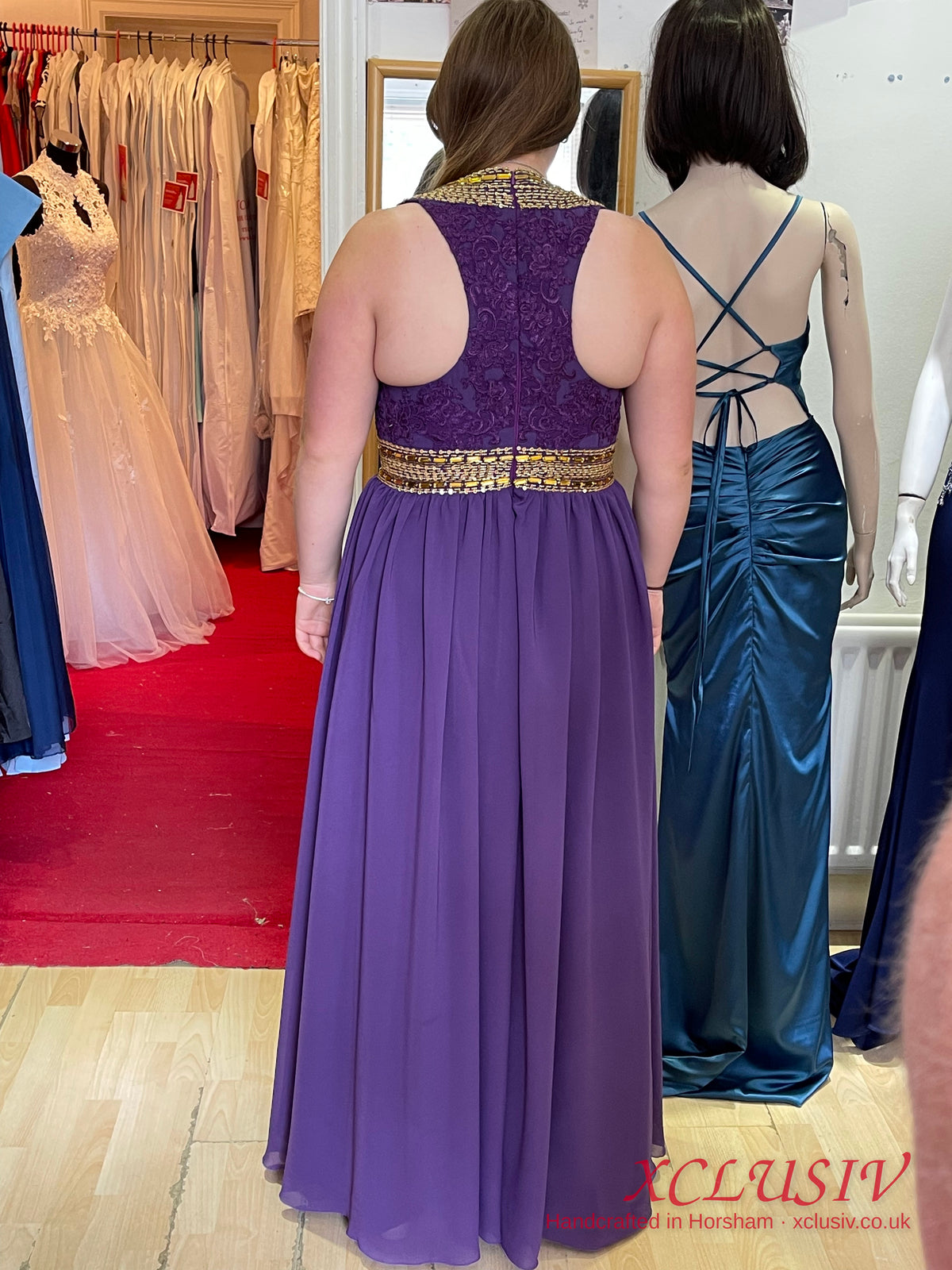 Purple Chiffon Gold Beaded Halter Prom Dress – XCLUSIV Horsham (view 4)