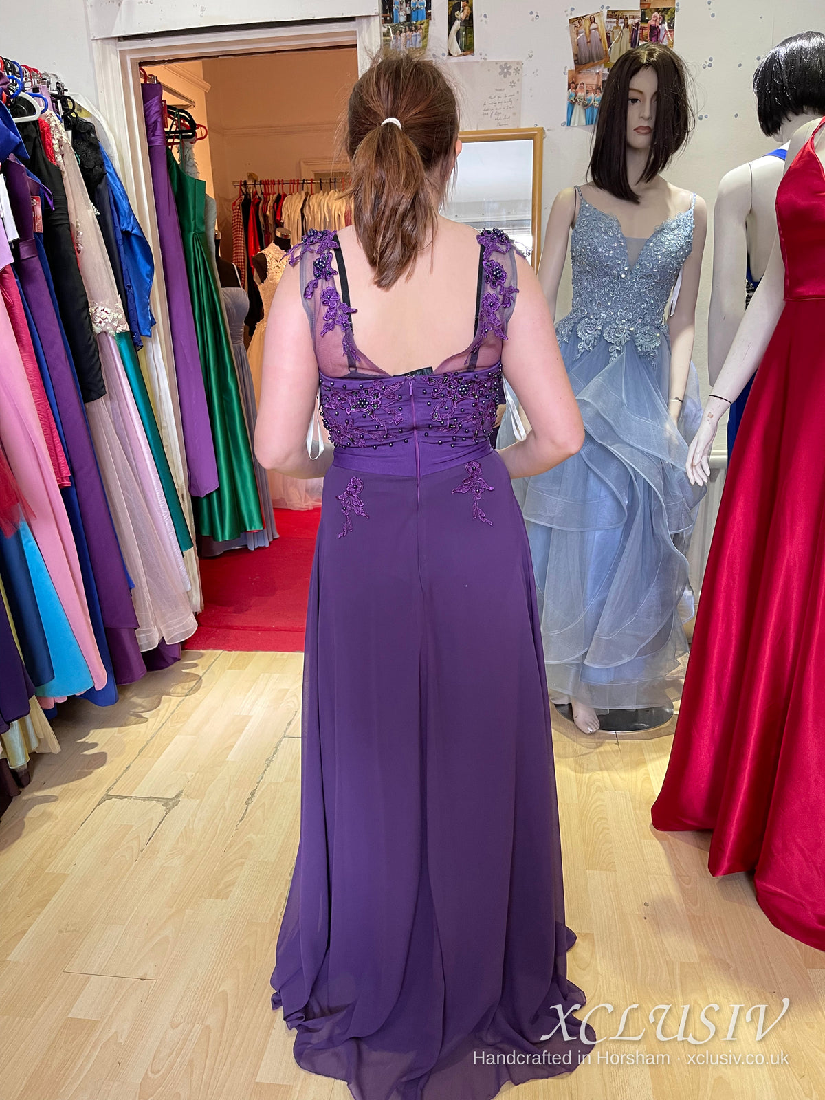 Purple Chiffon Lace Appliqué Bodice Bridesmaid Dress – XCLUSIV Horsham