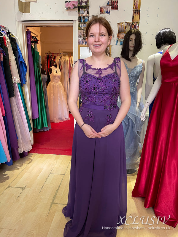 Purple Chiffon Lace Appliqué Bodice Bridesmaid Dress – XCLUSIV Horsham (view 2)