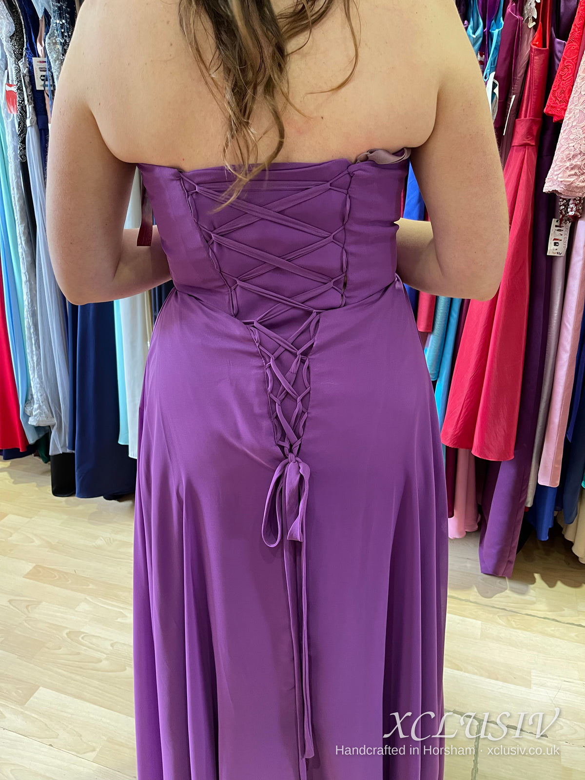 Purple Chiffon Strapless Lace-Up Back Bridesmaid Dress – XCLUSIV Horsham