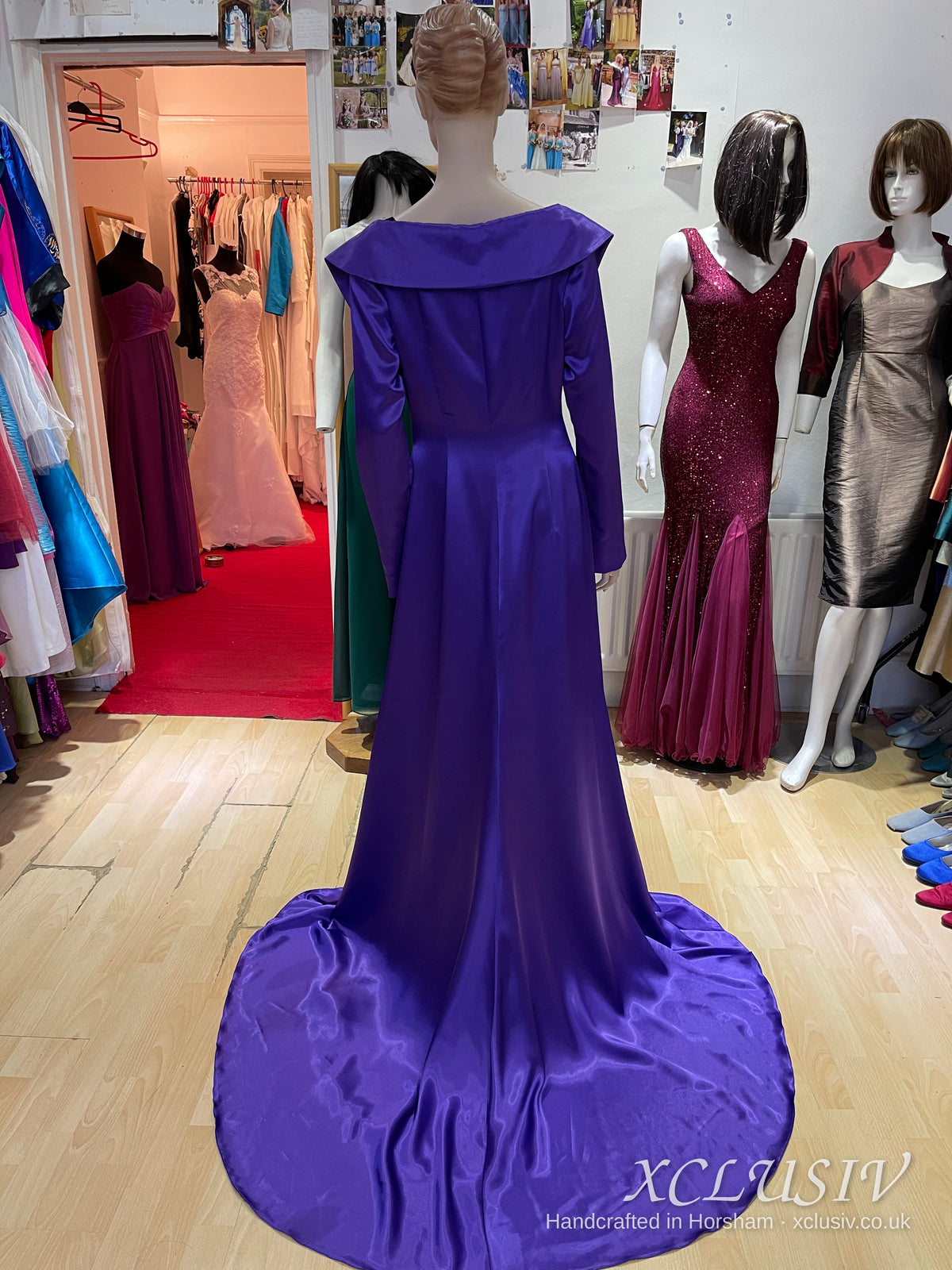 Purple Satin Hooded Coat with Train – XCLUSIV Horsham Main image